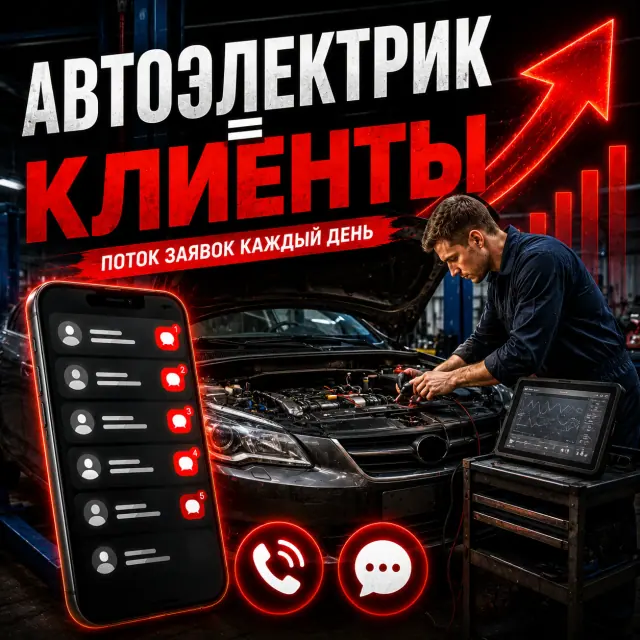 Обложка для Авито: автоэлектрик и клиенты в автосервис